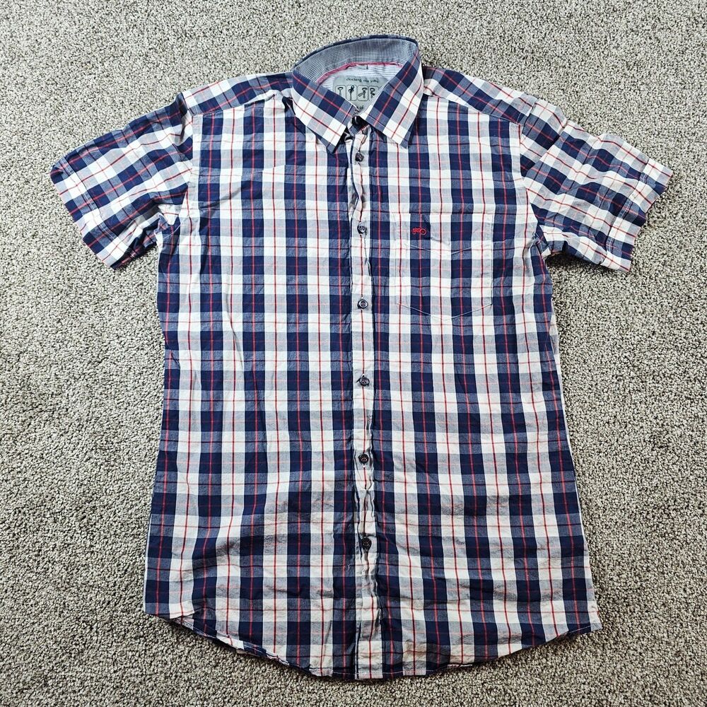 Moods Of Norway Shirt Mens Large Blue Tartan Plaid Short Sleeve Pocket Buttoned